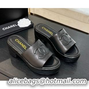 Buy Luxury Chanel Quilted Lambskin Platform Wedge Slides Sandal Black 2025 CH071502