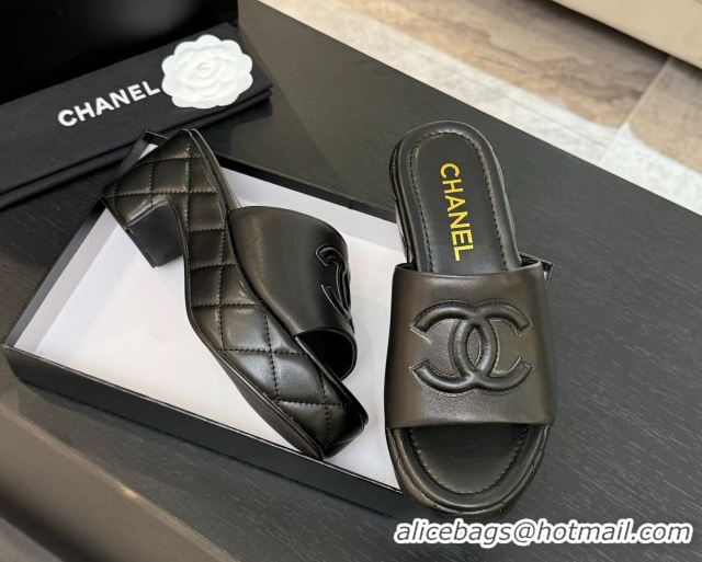 Buy Luxury Chanel Quilted Lambskin Platform Wedge Slides Sandal Black 2025 CH071502