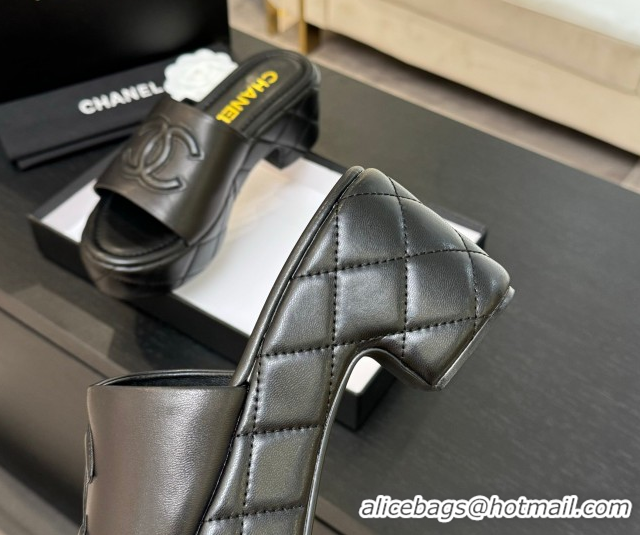 Buy Luxury Chanel Quilted Lambskin Platform Wedge Slides Sandal Black 2025 CH071502