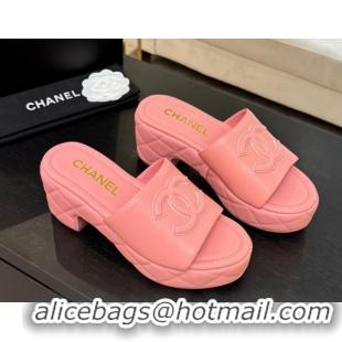 Classic Hot Chanel Quilted Lambskin Platform Wedge Slides Sandal Pink 2025 CH071502