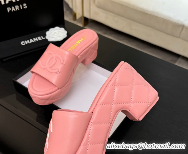 Classic Hot Chanel Quilted Lambskin Platform Wedge Slides Sandal Pink 2025 CH071502