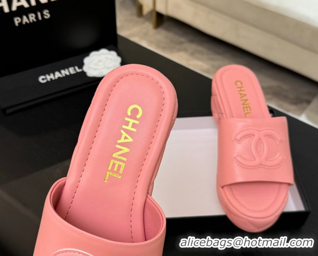 Classic Hot Chanel Quilted Lambskin Platform Wedge Slides Sandal Pink 2025 CH071502