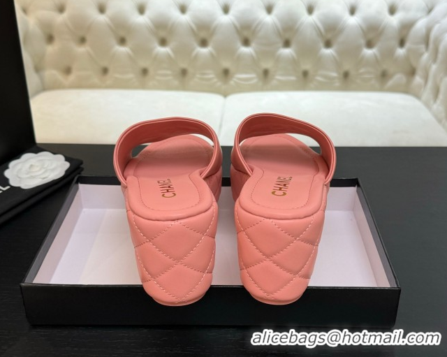 Classic Hot Chanel Quilted Lambskin Platform Wedge Slides Sandal Pink 2025 CH071502