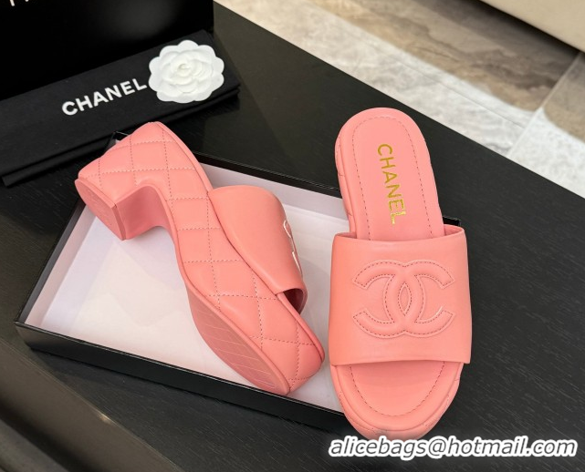 Classic Hot Chanel Quilted Lambskin Platform Wedge Slides Sandal Pink 2025 CH071502