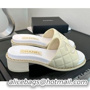 Unique Style Chanel Quilted Lambskin Heel Slides Sandal with Chain Yellow 2025 CH071503