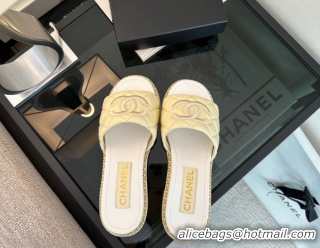 Unique Style Chanel Quilted Lambskin Heel Slides Sandal with Chain Yellow 2025 CH071503