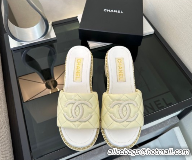 Unique Style Chanel Quilted Lambskin Heel Slides Sandal with Chain Yellow 2025 CH071503