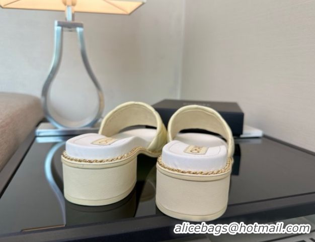 Unique Style Chanel Quilted Lambskin Heel Slides Sandal with Chain Yellow 2025 CH071503