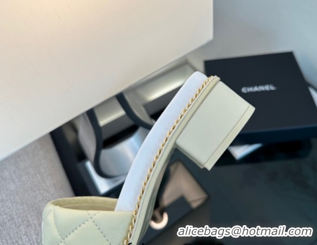 Unique Style Chanel Quilted Lambskin Heel Slides Sandal with Chain Yellow 2025 CH071503