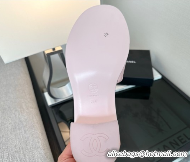 Good Quality Chanel Quilted Lambskin Heel Slides Sandal with Chain Pink 2025 CH071503