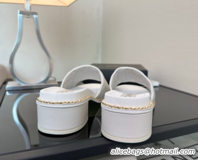 Pretty Style Chanel Quilted Lambskin Heel Slides Sandal with Chain White 2025 CH071503