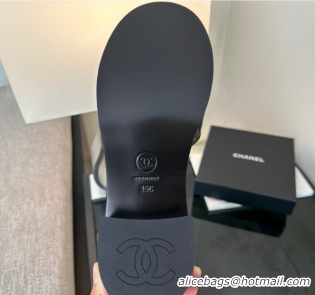 Grade Quality Chanel Quilted Lambskin Heel Slides Sandal with Chain Black 2025 CH071503
