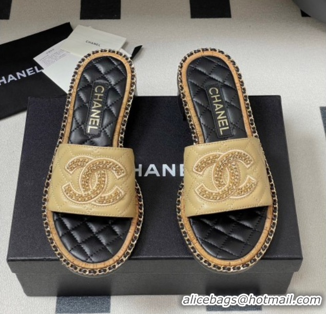Purchase Chanel Lambskin Heel Slides Sandal with Chain Beige 2025A CH071504
