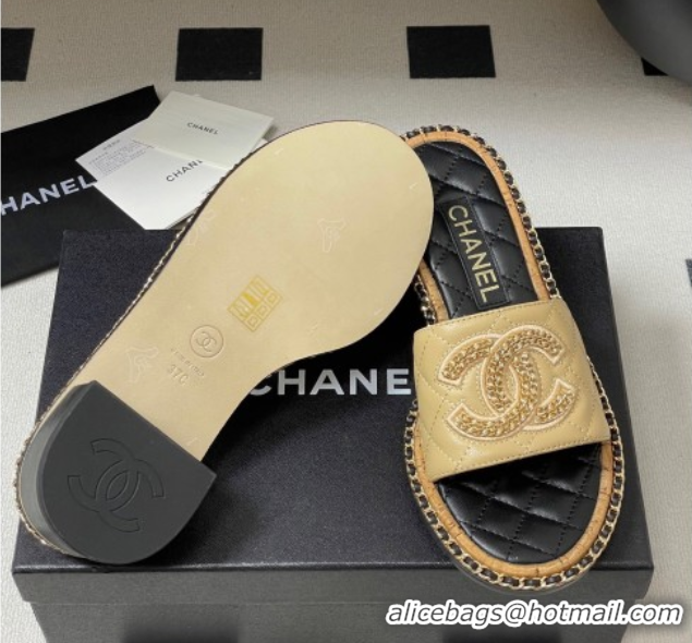 Purchase Chanel Lambskin Heel Slides Sandal with Chain Beige 2025A CH071504