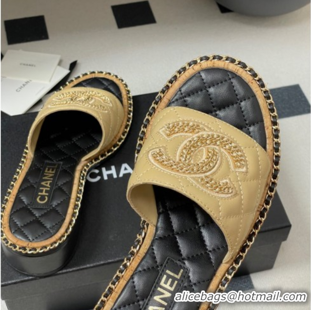 Purchase Chanel Lambskin Heel Slides Sandal with Chain Beige 2025A CH071504
