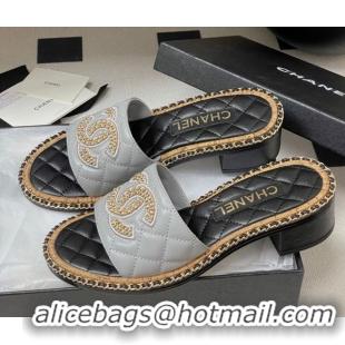 Low Price Chanel Lambskin Heel Slides Sandal with Chain Grey 2025A CH071504