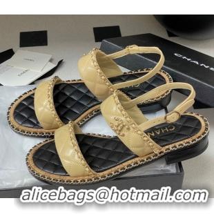 Best Product Chanel Lambskin Flat Sandals with Chain Beige 2025A CH071507