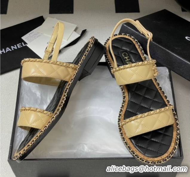 Best Product Chanel Lambskin Flat Sandals with Chain Beige 2025A CH071507