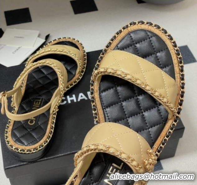 Best Product Chanel Lambskin Flat Sandals with Chain Beige 2025A CH071507