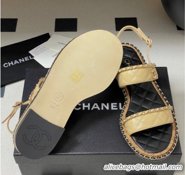 Best Product Chanel Lambskin Flat Sandals with Chain Beige 2025A CH071507