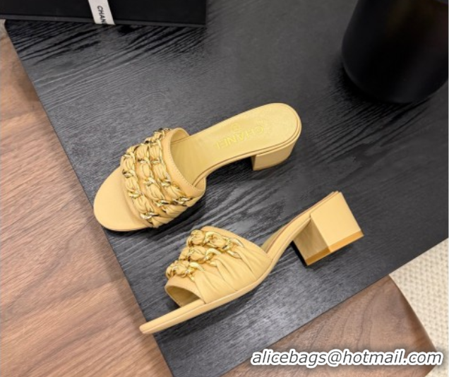 Hot Style Chanel Calfskin Heel Slides Sandal with Chain Strap Yellow 2025A CH071508