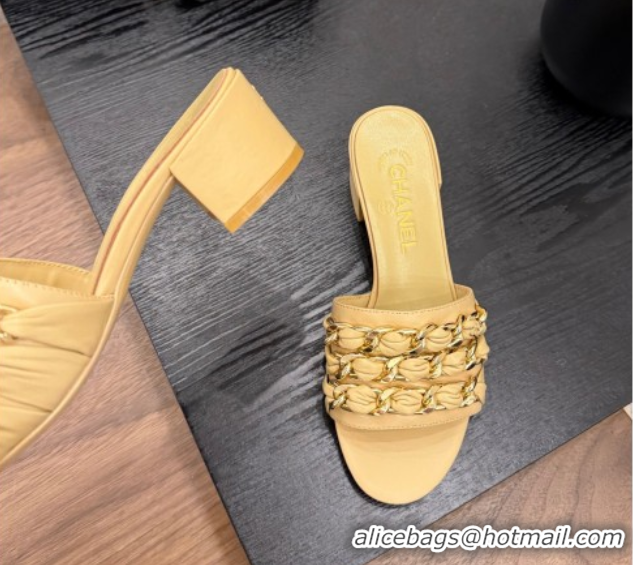 Hot Style Chanel Calfskin Heel Slides Sandal with Chain Strap Yellow 2025A CH071508