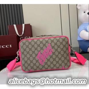 Low Cost Gucci Mens GG Monogram Medium crossbody bag with print 839380 Beige/Bright Pink 2025