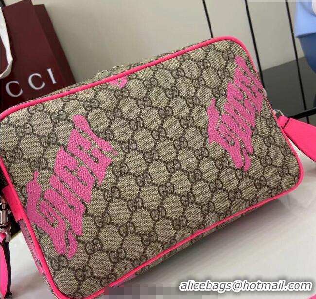 Low Cost Gucci Mens GG Monogram Medium crossbody bag with print 839380 Beige/Bright Pink 2025