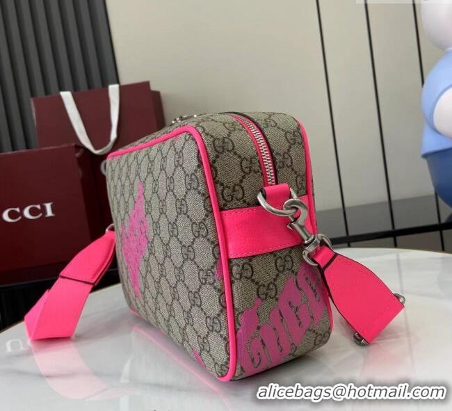 Low Cost Gucci Mens GG Monogram Medium crossbody bag with print 839380 Beige/Bright Pink 2025