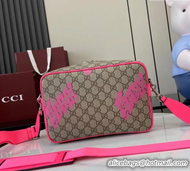Low Cost Gucci Mens GG Monogram Medium crossbody bag with print 839380 Beige/Bright Pink 2025