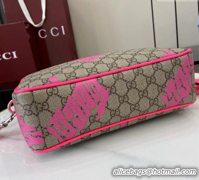 Low Cost Gucci Mens GG Monogram Medium crossbody bag with print 839380 Beige/Bright Pink 2025