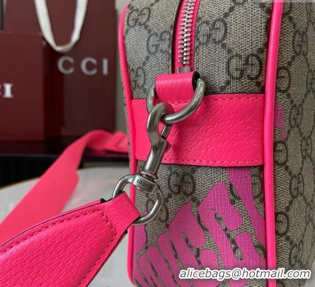 Low Cost Gucci Mens GG Monogram Medium crossbody bag with print 839380 Beige/Bright Pink 2025