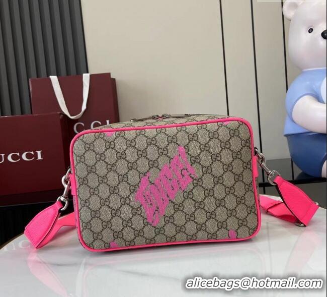 Low Cost Gucci Mens GG Monogram Medium crossbody bag with print 839380 Beige/Bright Pink 2025