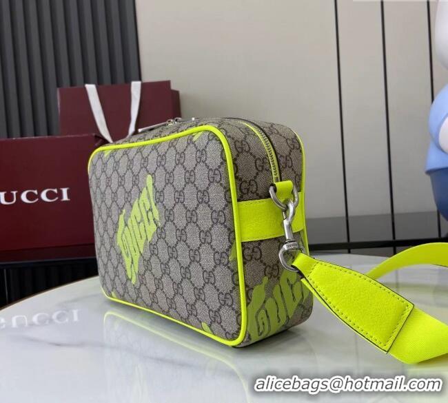 Buy Classic Gucci Mens GG Monogram Medium crossbody bag with print 839380 Beige/Acid Green 2025