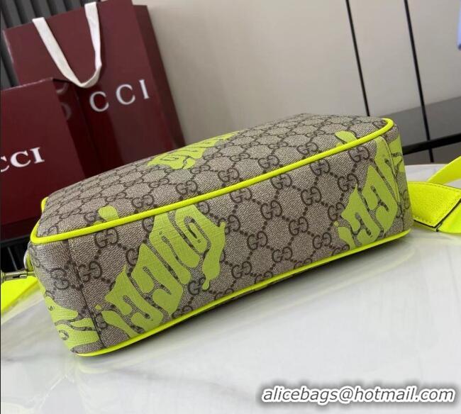 Buy Classic Gucci Mens GG Monogram Medium crossbody bag with print 839380 Beige/Acid Green 2025