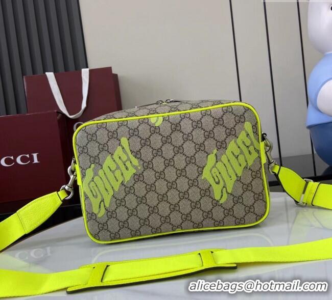 Buy Classic Gucci Mens GG Monogram Medium crossbody bag with print 839380 Beige/Acid Green 2025