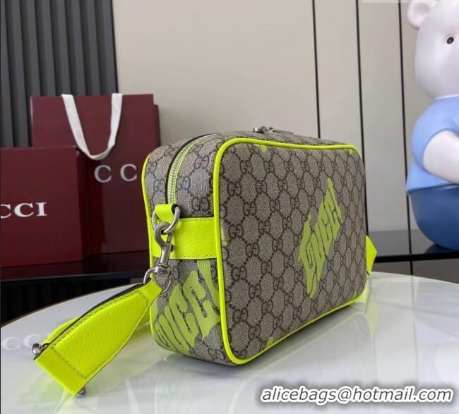 Buy Classic Gucci Mens GG Monogram Medium crossbody bag with print 839380 Beige/Acid Green 2025