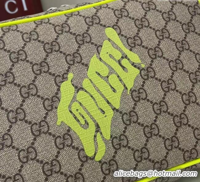 Buy Classic Gucci Mens GG Monogram Medium crossbody bag with print 839380 Beige/Acid Green 2025
