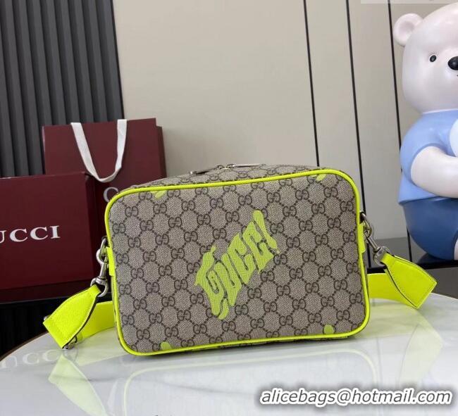 Buy Classic Gucci Mens GG Monogram Medium crossbody bag with print 839380 Beige/Acid Green 2025