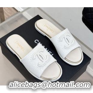 Most Popular Chanel Pearls Flat Slides Sandal White 2025A CH071509