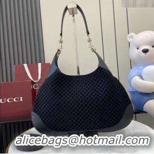Luxury Discount Gucci B medium shoulder bag in Micro GG Suede 834981 Black 2025