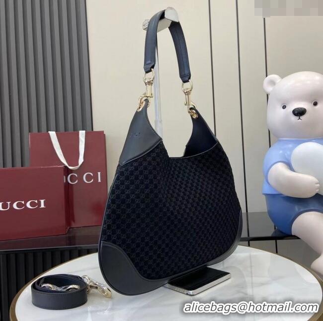 Luxury Discount Gucci B medium shoulder bag in Micro GG Suede 834981 Black 2025