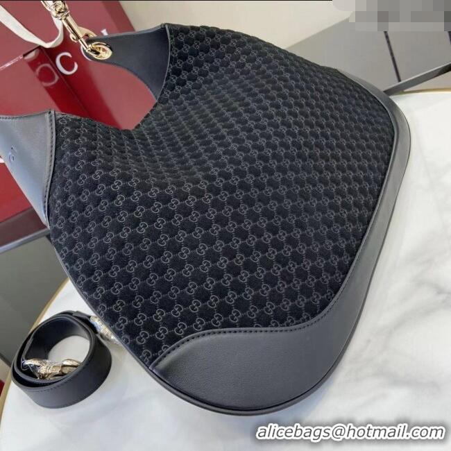 Luxury Discount Gucci B medium shoulder bag in Micro GG Suede 834981 Black 2025