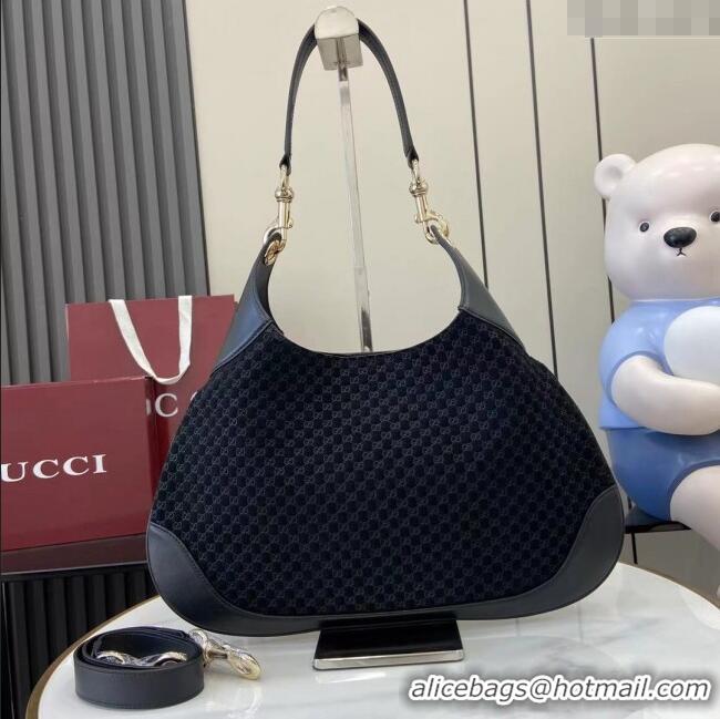 Luxury Discount Gucci B medium shoulder bag in Micro GG Suede 834981 Black 2025