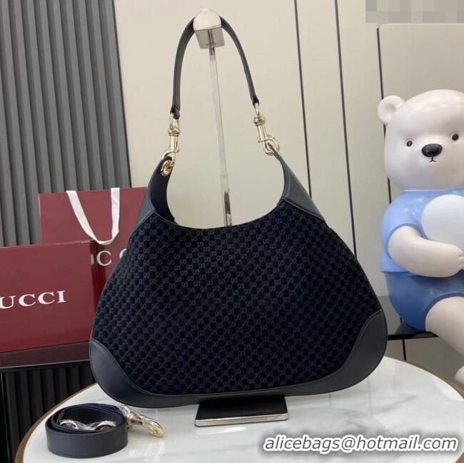 Luxury Discount Gucci B medium shoulder bag in Micro GG Suede 834981 Black 2025