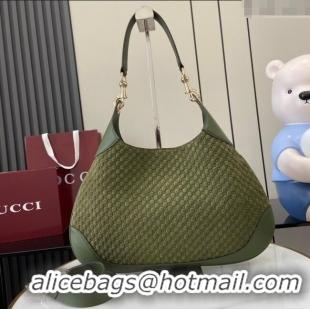 Top Design Gucci B medium shoulder bag in Micro GG Suede 834981 Dark Green 2025