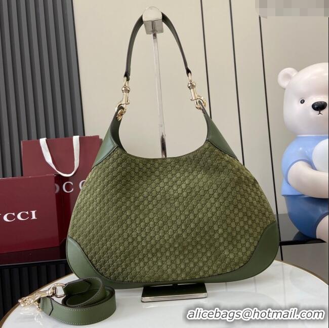Top Design Gucci B medium shoulder bag in Micro GG Suede 834981 Dark Green 2025