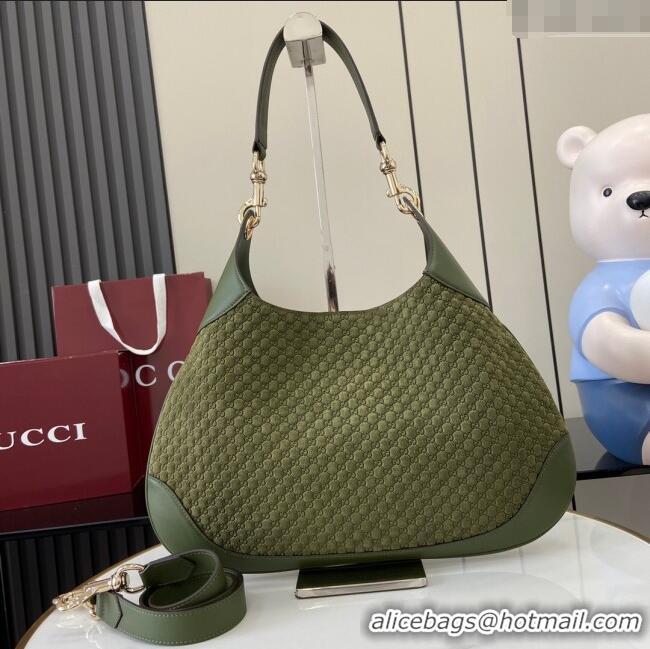 Top Design Gucci B medium shoulder bag in Micro GG Suede 834981 Dark Green 2025