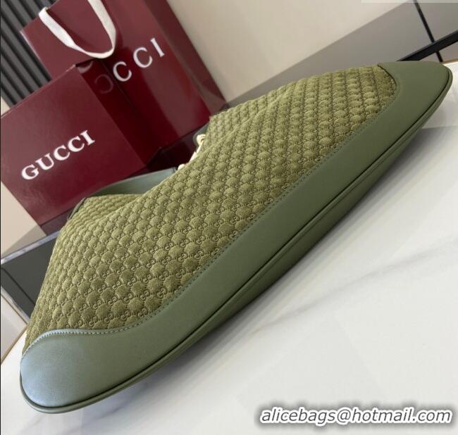 Top Design Gucci B medium shoulder bag in Micro GG Suede 834981 Dark Green 2025