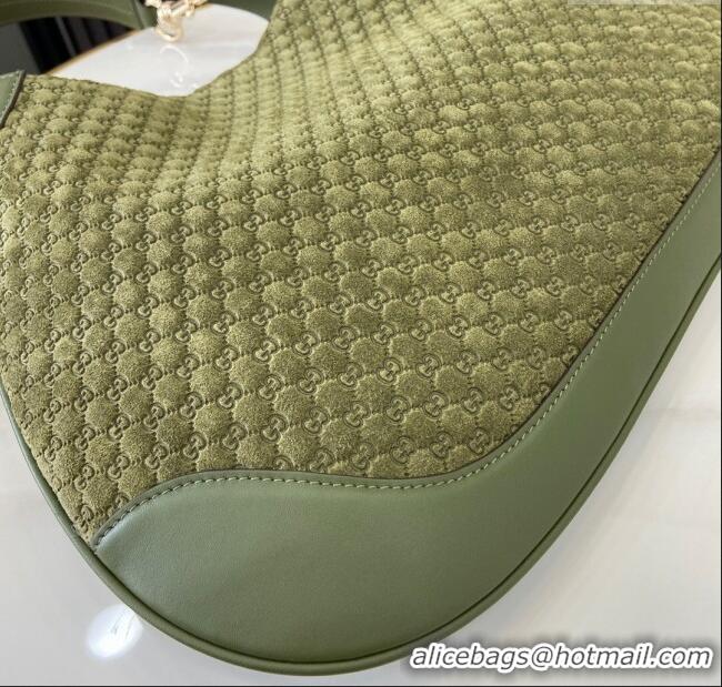 Top Design Gucci B medium shoulder bag in Micro GG Suede 834981 Dark Green 2025